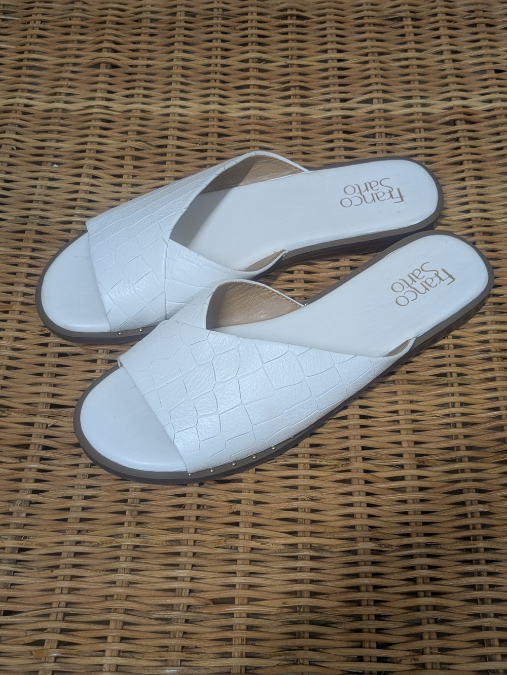 Franco Sarto Riviera White Croc Embossed Slide Flat Sandals Size 9